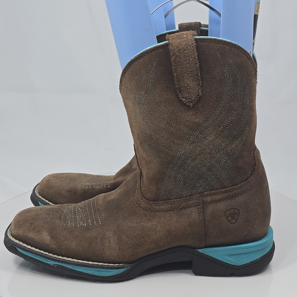 ARIAT ANTHEM JAVA 10027247 WOMEN 4 B TURQUOISE BROWN SQUARE TOE COWBOY BOOTS